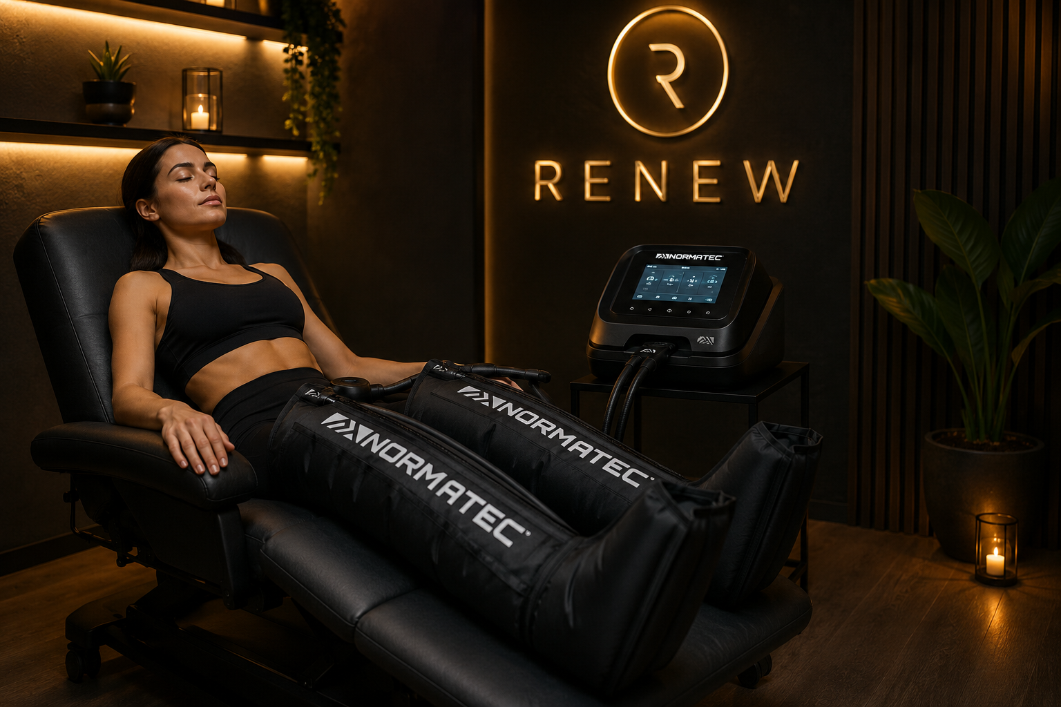 Compression therapy recovery boots at Renew wellness and recovery studio in Stockton-on-Tees