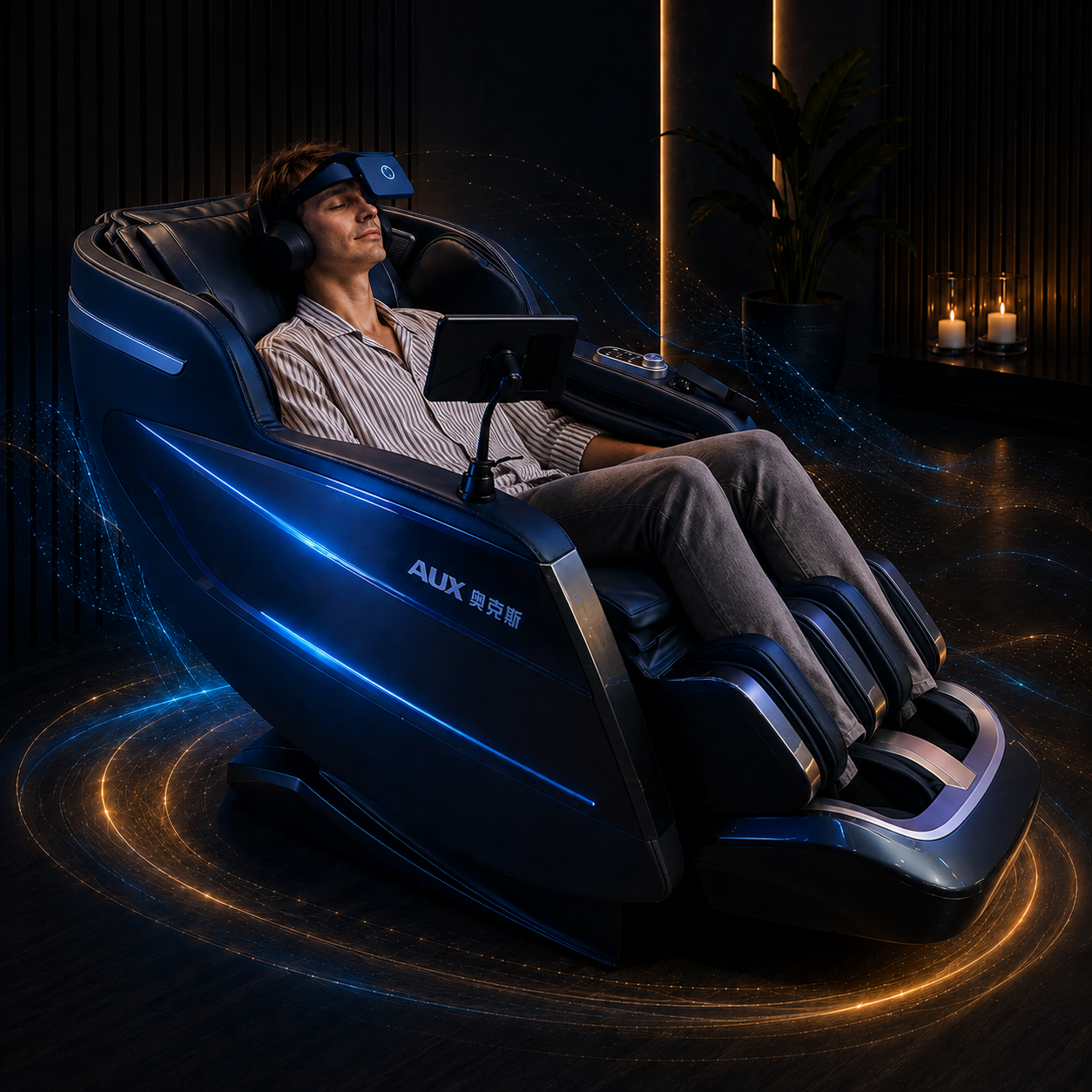 6D zero-gravity massage chair with NeuroVIZR light and sound experience at Renew